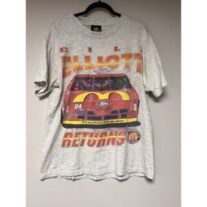 VTG 90s NASCAR Bill Elliot McDonald's Racing Double Sided T Shirt Adult L Gray